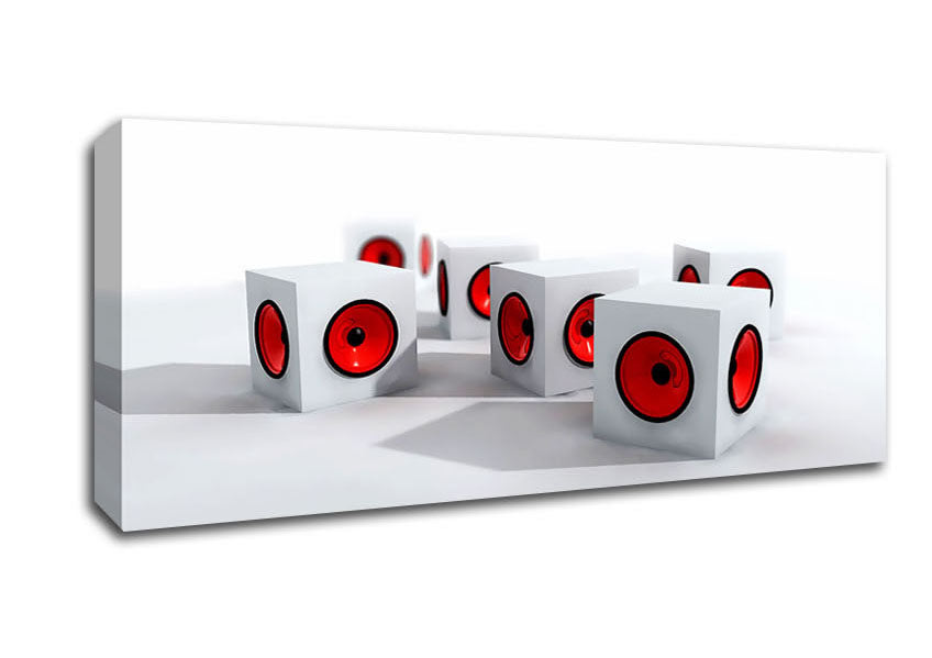 Picture of Red Speaker Cubes Panoramic Canvas Wall Art