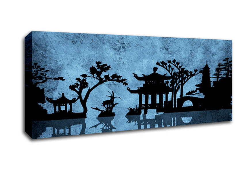 Picture of The Blue Japanese Garden Panoramic Canvas Wall Art