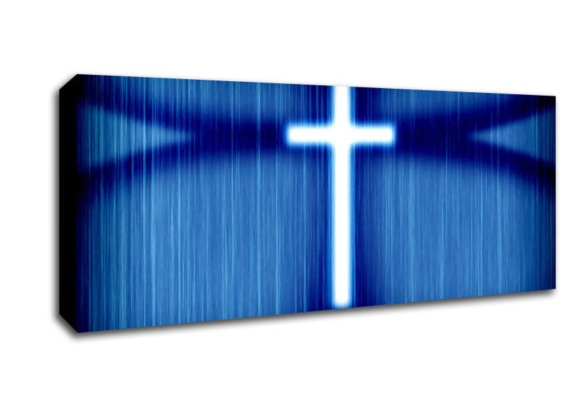 Picture of Christian White Cross Blue Background Panoramic Canvas Wall Art