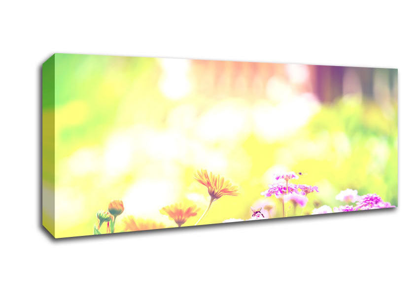 Picture of Marigold Lilac Purple Flowers Panoramic Canvas Wall Art