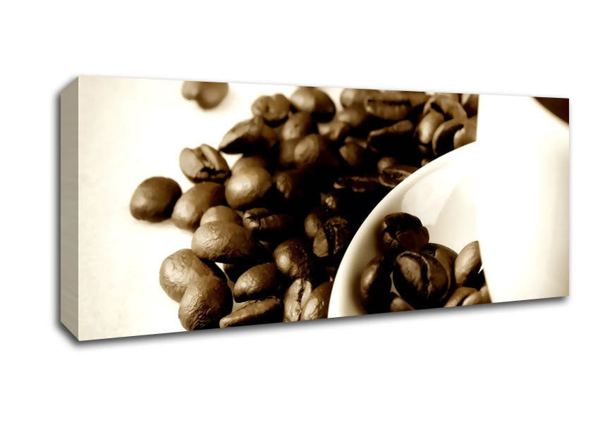 Picture of Coffee Cup With Beans Panoramic Canvas Wall Art