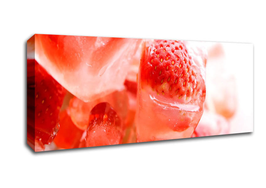 Picture of Strawberries On Ice Cubes Panoramic Canvas Wall Art