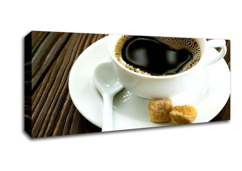 Picture of Cup Of Coffee And Sugar Cubes Panoramic Canvas Wall Art