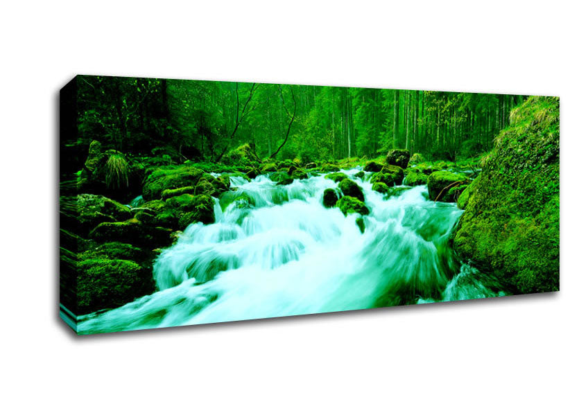 Picture of The Green Woodland River Panoramic Canvas Wall Art