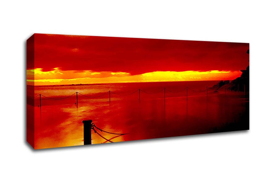 Picture of The Pier In The Ocean Orange Panoramic Canvas Wall Art