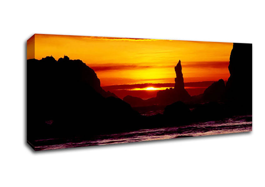 Picture of Tranquil Orange Ocean Rocks Panoramic Canvas Wall Art