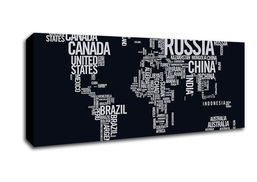 Picture of World Map Typography Panoramic Canvas Wall Art