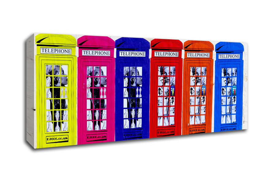 Picture of Colourful Telephone Boxes Panoramic Canvas Wall Art