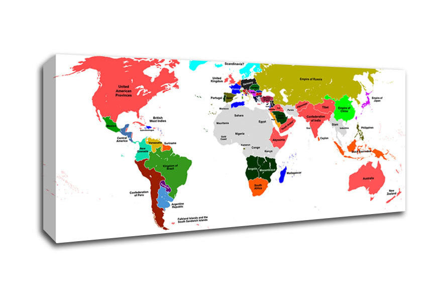 Picture of World Map Names Panoramic Canvas Wall Art