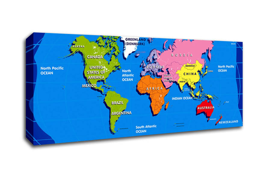 Picture of World Map For Kids Panoramic Canvas Wall Art