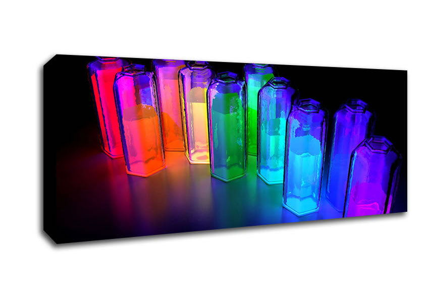 Picture of Colorful 3D Bottles Panoramic Canvas Wall Art