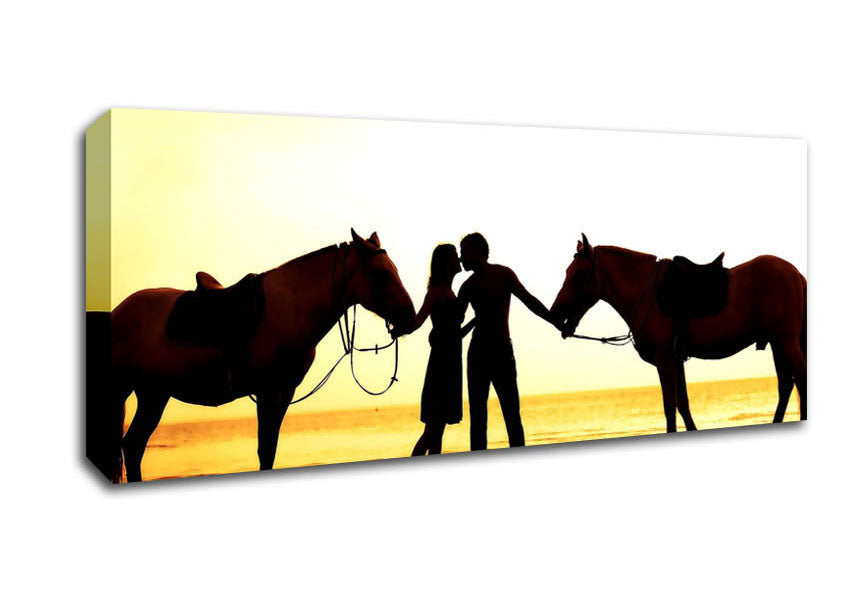 Picture of Riding Horses On The Beach Panoramic Canvas Wall Art