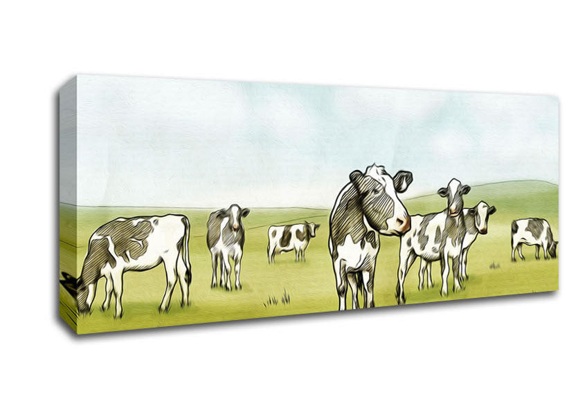 Picture of Cows Drawing Panoramic Canvas Wall Art