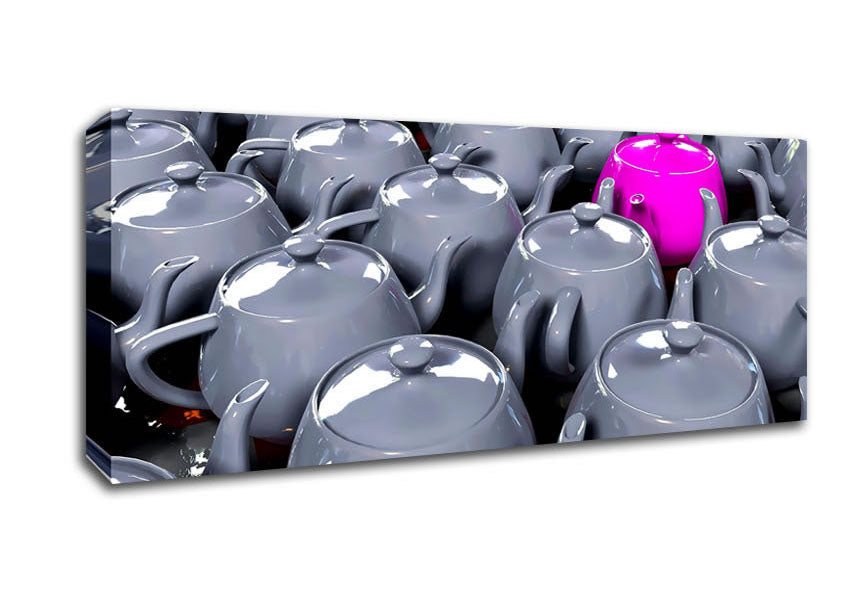 Picture of The Odd One Out Pink Teapot Panoramic Canvas Wall Art