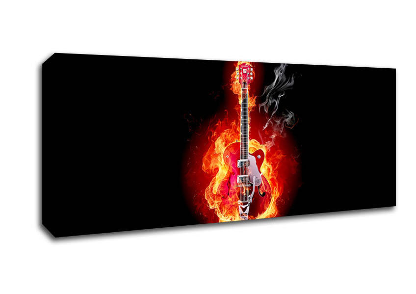 Picture of Red Guitar Flames Panoramic Canvas Wall Art