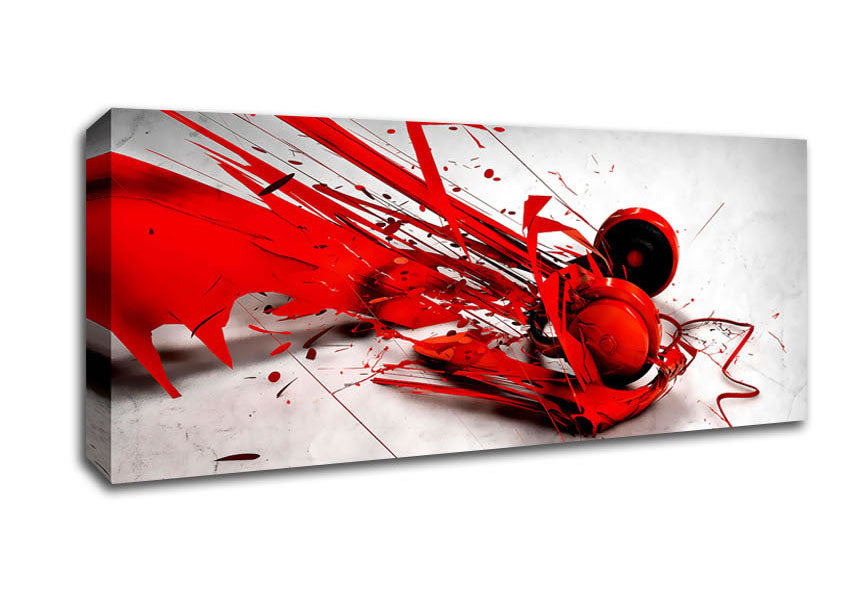 Picture of Red Headphone Blast Panoramic Canvas Wall Art