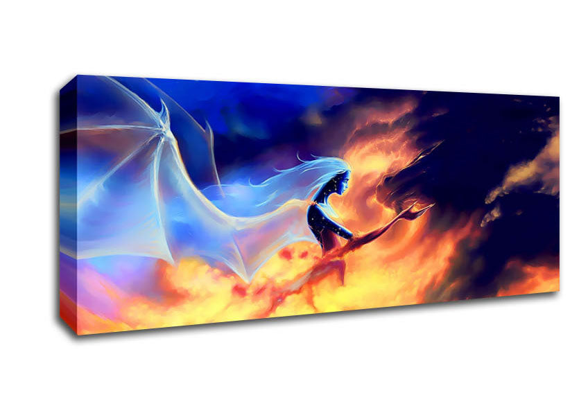 Picture of Dragon Fairy Love Panoramic Canvas Wall Art
