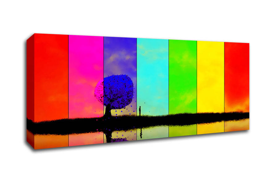 Picture of Rainbow Stripes Tree Panoramic Canvas Wall Art