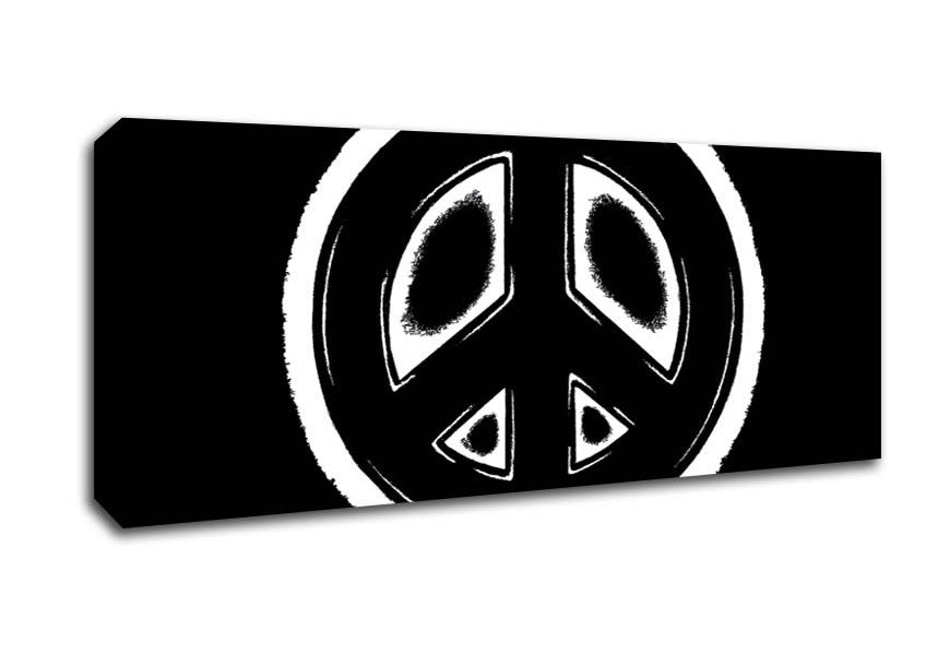 Picture of Peace Sign White On Black Panoramic Canvas Wall Art
