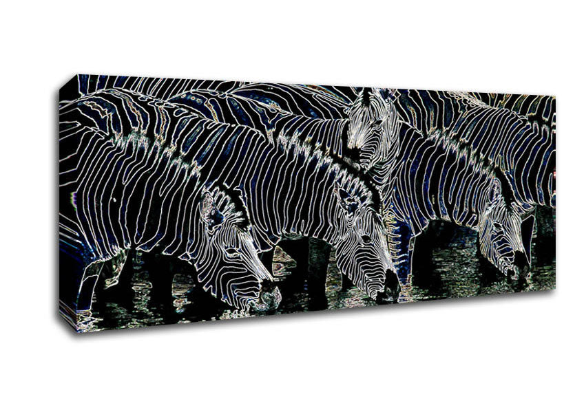 Picture of Zebra At The Watering Hole Panoramic Canvas Wall Art
