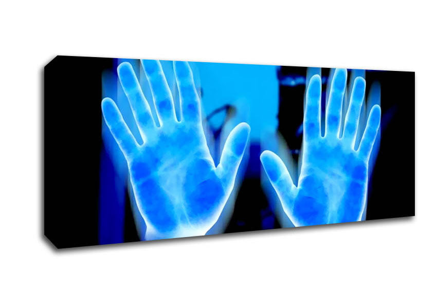 Picture of Vibrant Blue Hand Prints Panoramic Canvas Wall Art
