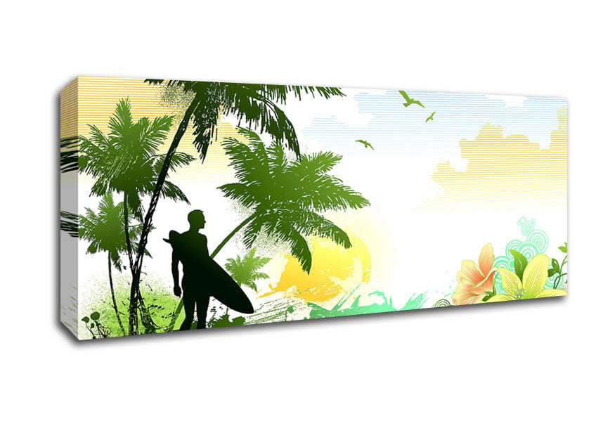 Picture of Surfer Flowers Panoramic Canvas Wall Art