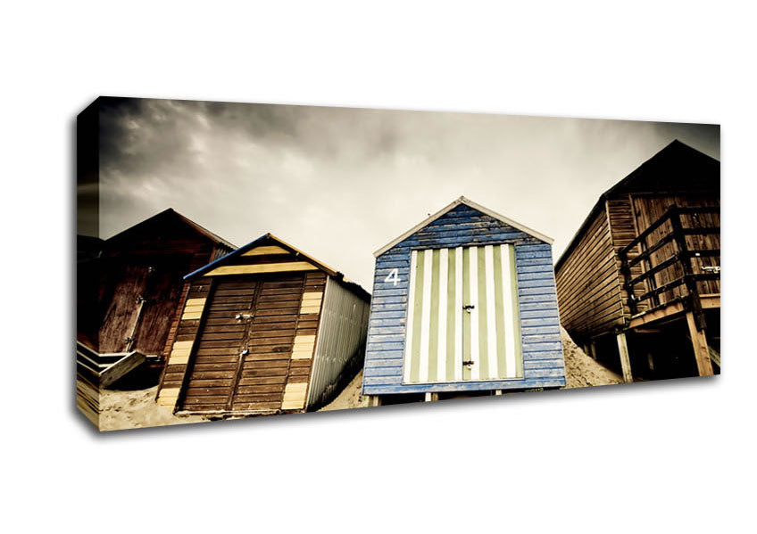 Picture of Winter Beach Huts Panoramic Canvas Wall Art