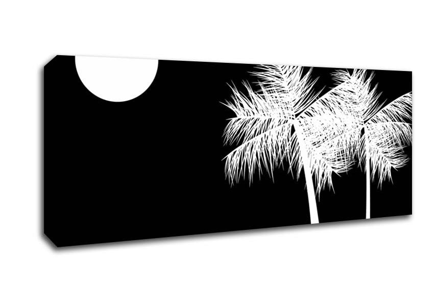 Picture of Palm Tree Moon White On Black Panoramic Canvas Wall Art