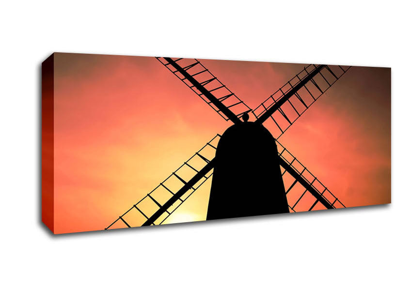 Picture of Windmill In Sunlight Panoramic Canvas Wall Art