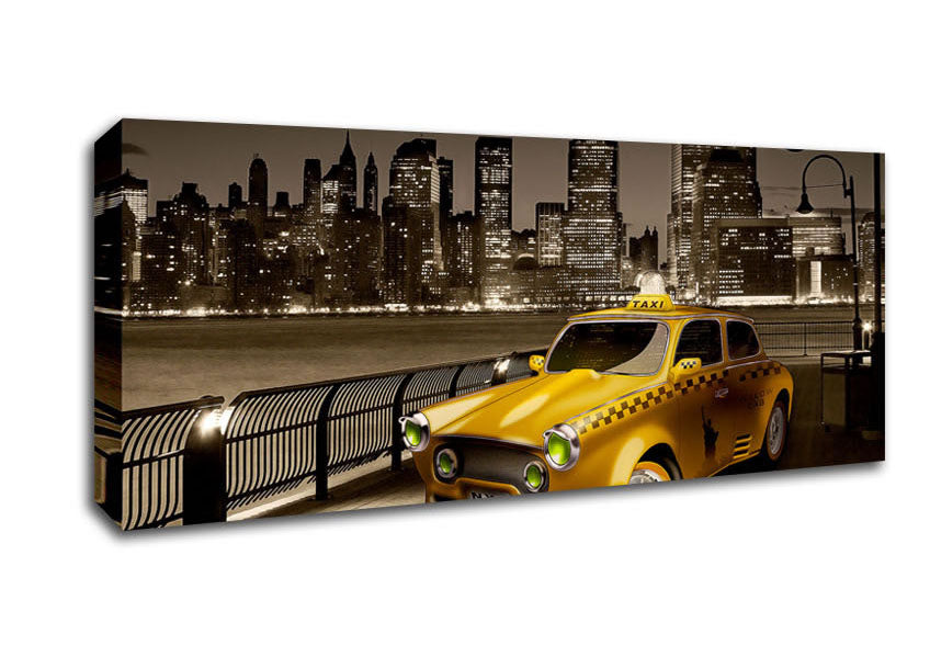 Picture of Retro Taxi NYC Panoramic Canvas Wall Art