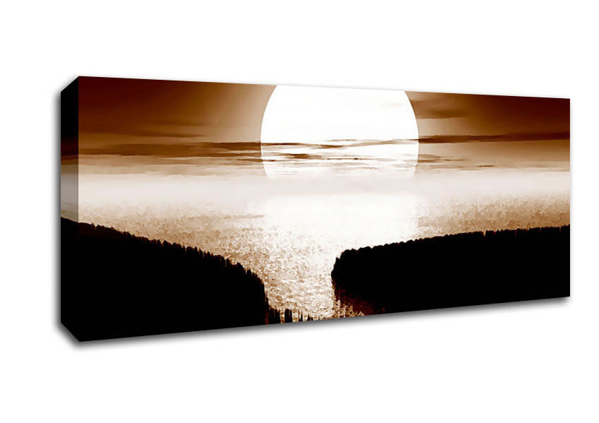 Picture of Chocolate Moonlit River Flows Panoramic Canvas Wall Art