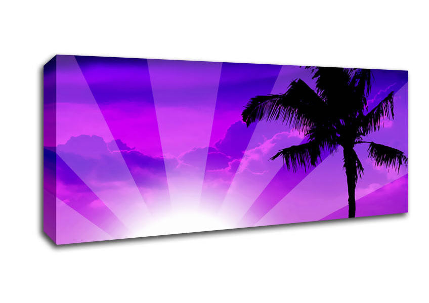 Picture of Purple Palmtree Sunrays Panoramic Canvas Wall Art