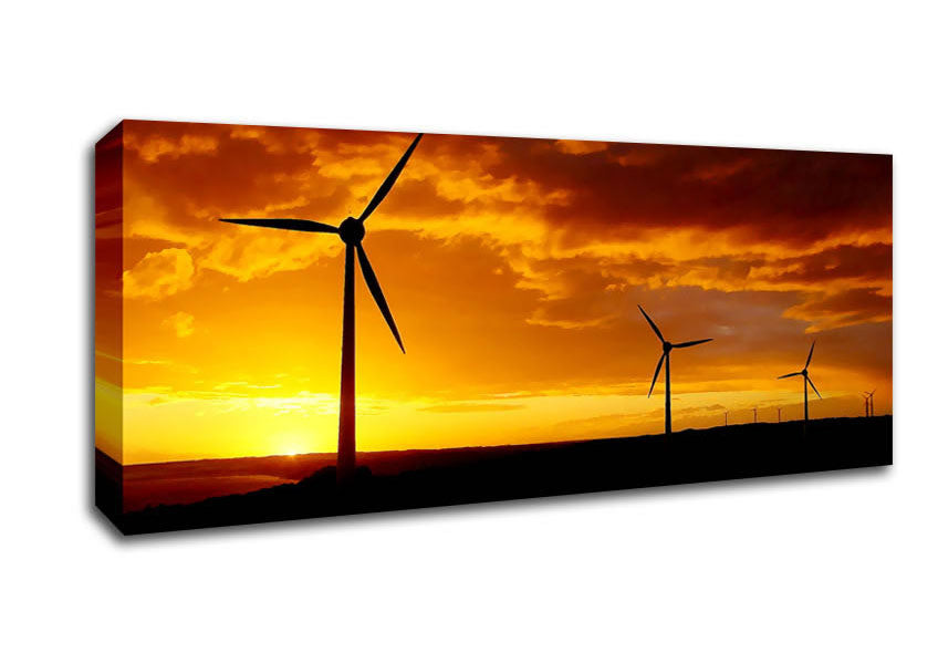 Picture of Windmills At Sunlight Panoramic Canvas Wall Art