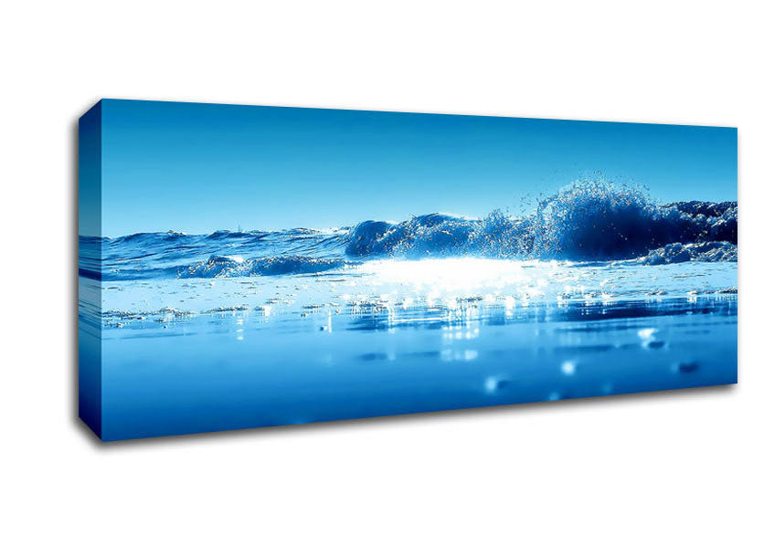 Picture of Sparkling Blue Ocean Wave Panoramic Canvas Wall Art