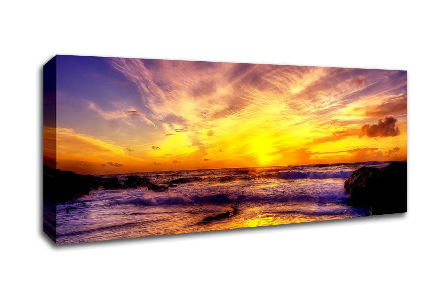 Picture of Paradise Beach With Blazing Skies Panoramic Canvas Wall Art