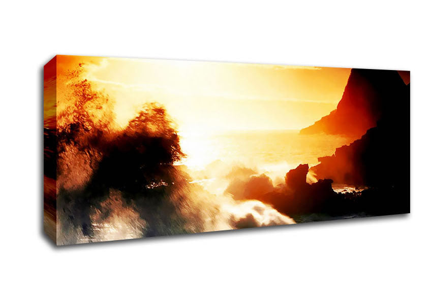 Picture of Clash Of The Sunset Waves Panoramic Canvas Wall Art