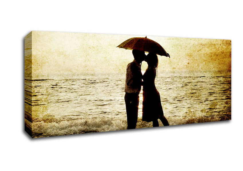 Picture of Romantic Love Couple In The Rain Panoramic Canvas Wall Art