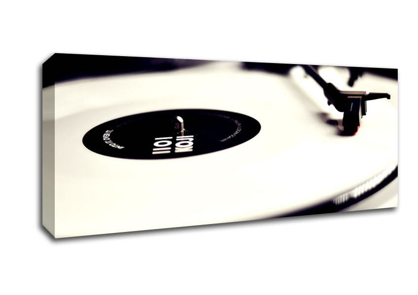 Picture of Vinyl Record Player Black And White Panoramic Canvas Wall Art
