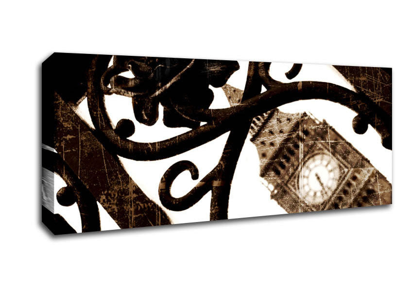 Picture of London Big Ben Through The Gates Sepia Panoramic Canvas Wall Art