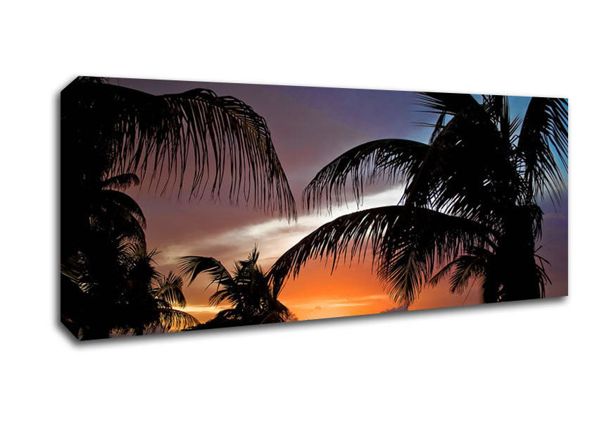 Picture of Palm Trees On The Beach Sunset Panoramic Canvas Wall Art