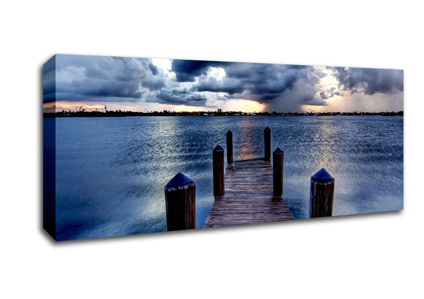 Picture of Pontoon Out To Sea Blue Panoramic Canvas Wall Art
