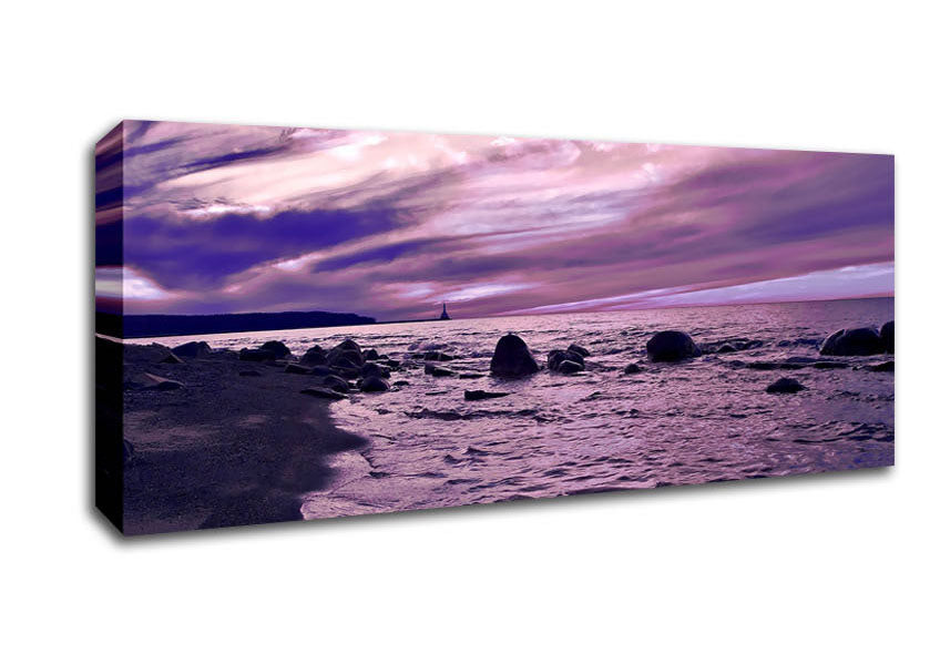 Picture of Stunning Lilac Sunset Ocean Panoramic Canvas Wall Art