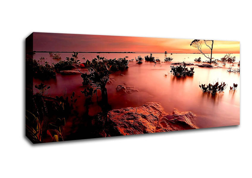 Picture of Tranquil Pink Ocean Trees Panoramic Canvas Wall Art