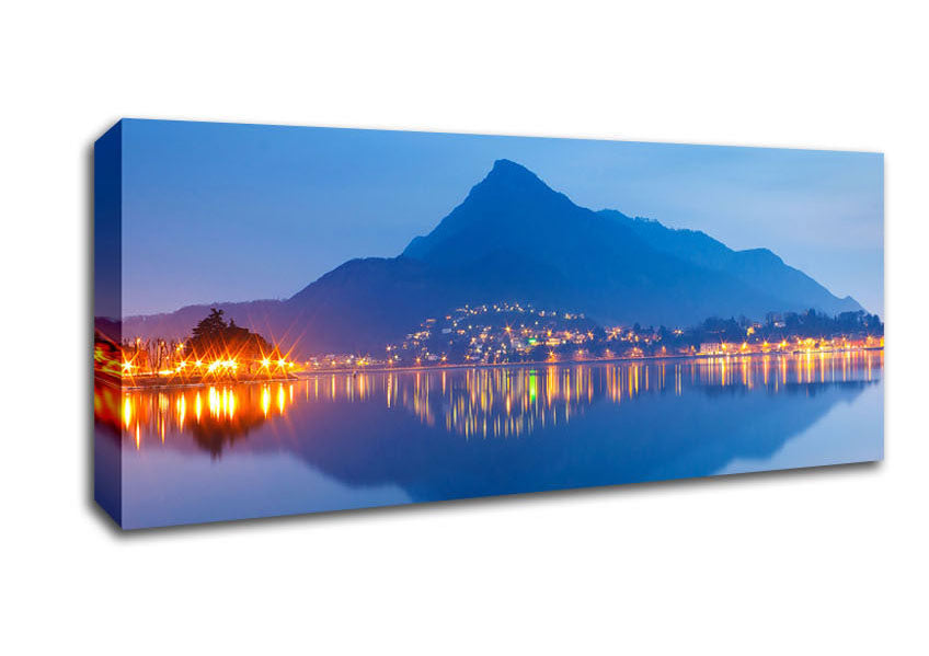 Picture of The Blue Mountain Reflects In The Tranquil Ocean Panoramic Canvas Wall Art