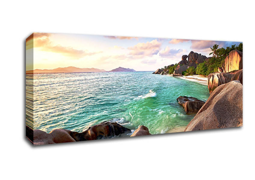 Picture of La Digue Beach Seychelles Panoramic Canvas Wall Art
