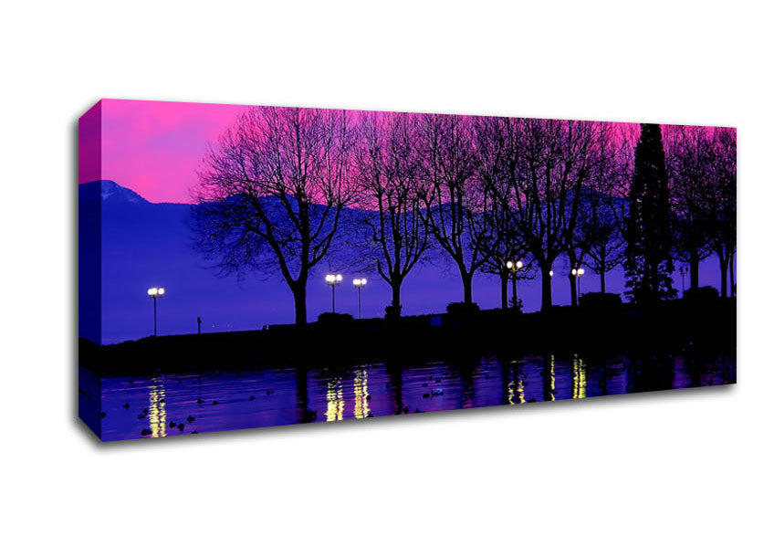 Picture of Surreal Pink Skies Over The Purple Lake Panoramic Canvas Wall Art