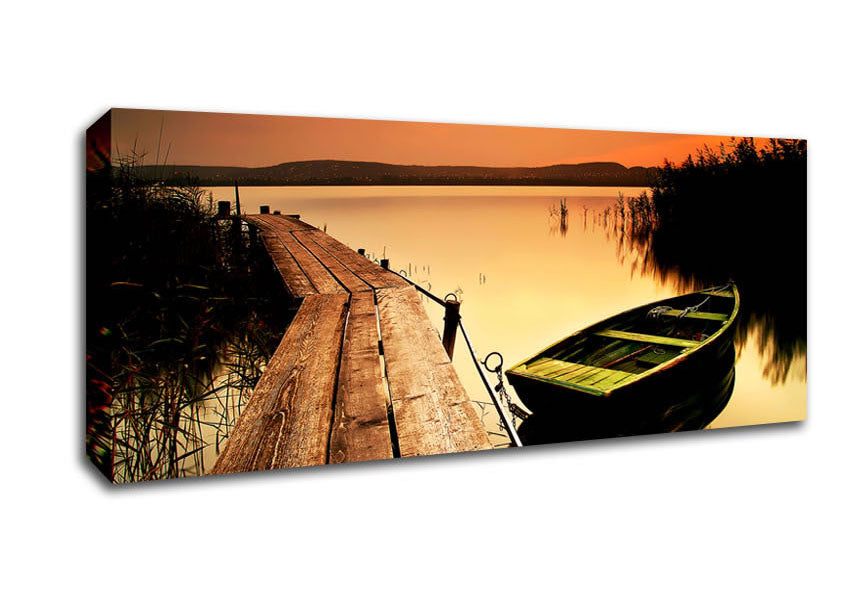 Picture of Tranqil Lake Mooring Panoramic Canvas Wall Art