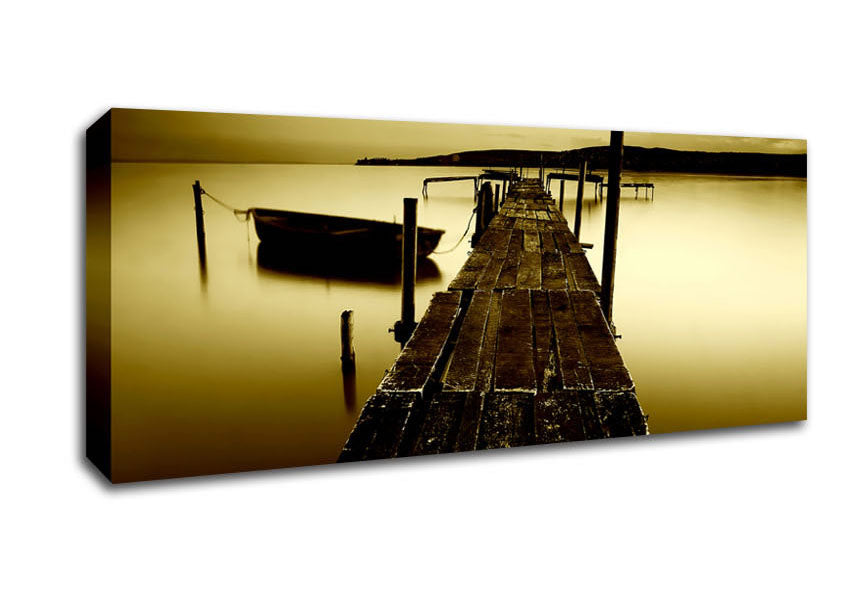 Picture of Rustic Ocean Jetty Sepia Panoramic Canvas Wall Art