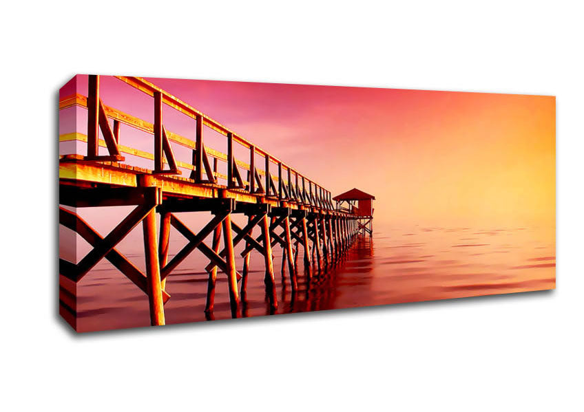 Picture of Tranquil Ocean Pier Pink Panoramic Canvas Wall Art