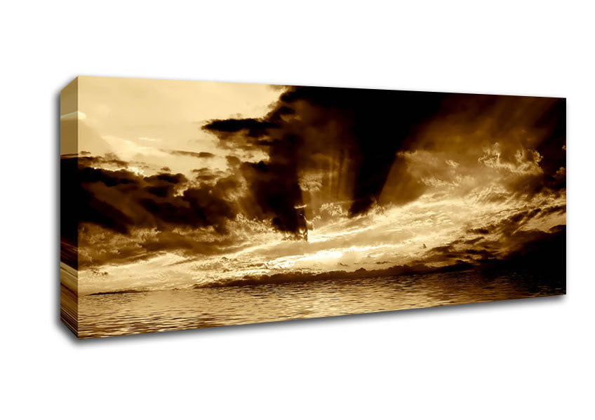 Picture of Dramatic Ocean Skies Brown Panoramic Canvas Wall Art